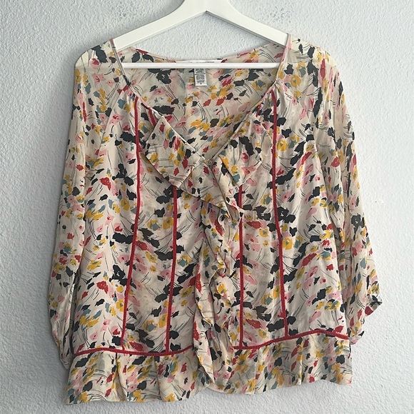 Diane Von Furstenburg Floral Print Silk Button Down 3/4 Sleeve Top Womens Size 6 - Picture 1 of 13
